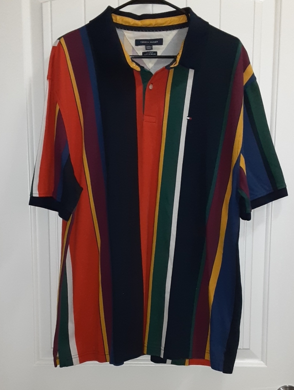 Tommy Hilfiger Men's XXL Vertical Striped Custom Fit Polo Shirt EUC